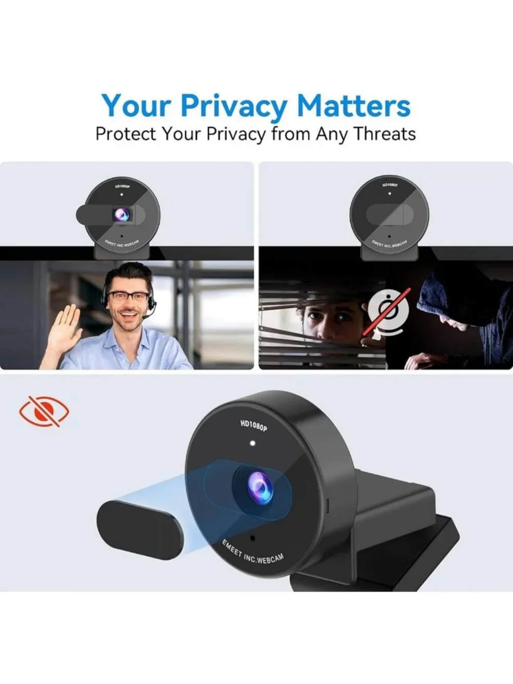 1080P USB Webcam with Microphone & Privacy Cover | HD Video Streaming Camera